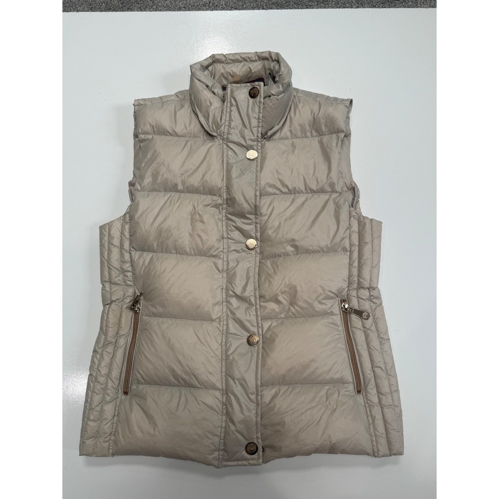 Vince Camuto Puffer Vest Womens Small Beige Champagne Quilted Gold Snap Zipper
